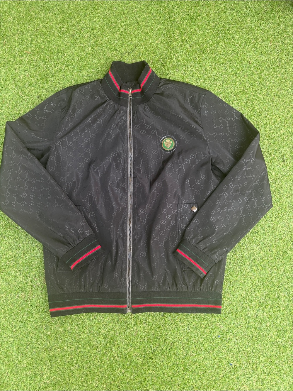 Gucci Black Bomber Jacket with Red & Green Trim